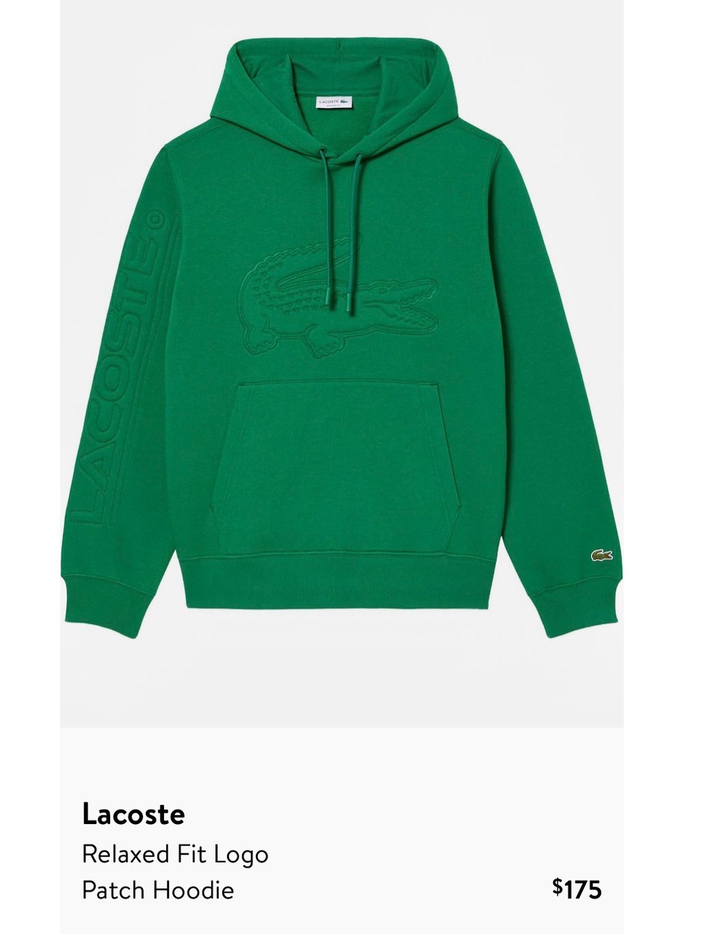 Lacoste Men's / Women’s Relaxed Fit Green Logo Hoodie, 100 cotton ( fleece)